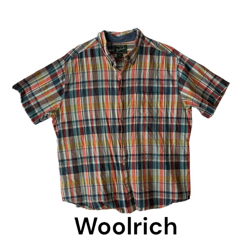 Woolrich mens xxl plaid button down shirt orange gorp grampa blue cool woolen mi